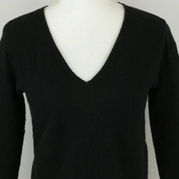 Madewell Women's XS Black Textured V-Neck 3/4 Sleeve Tie Hem Blouse - Picture 4 of 10